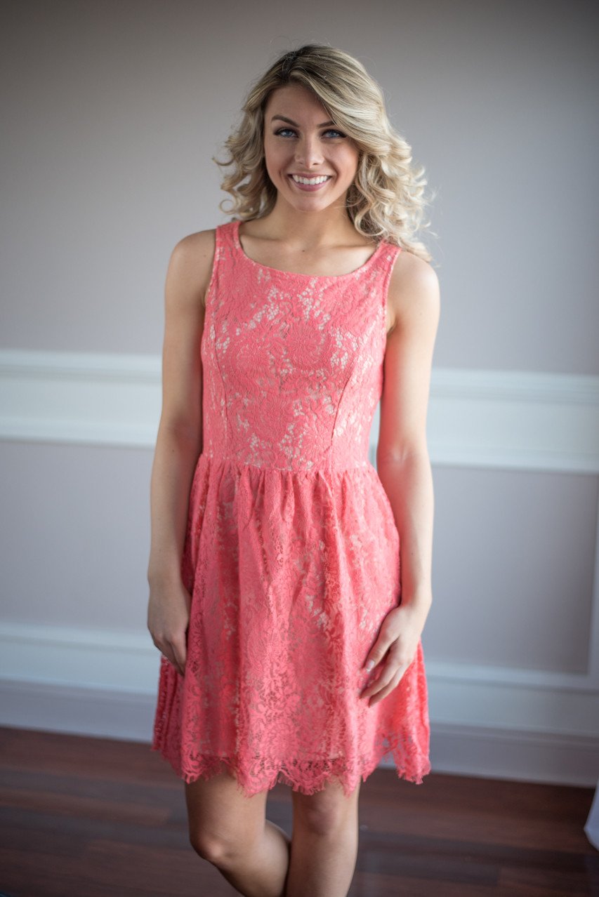 coral pink lace dress