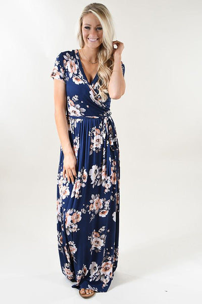 Navy & Coral Floral Maxi Dress – The Pulse Boutique