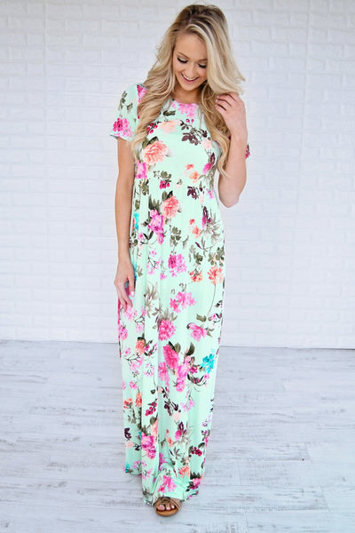 Floral Bell Mint Maxi Dress – The Pulse Boutique