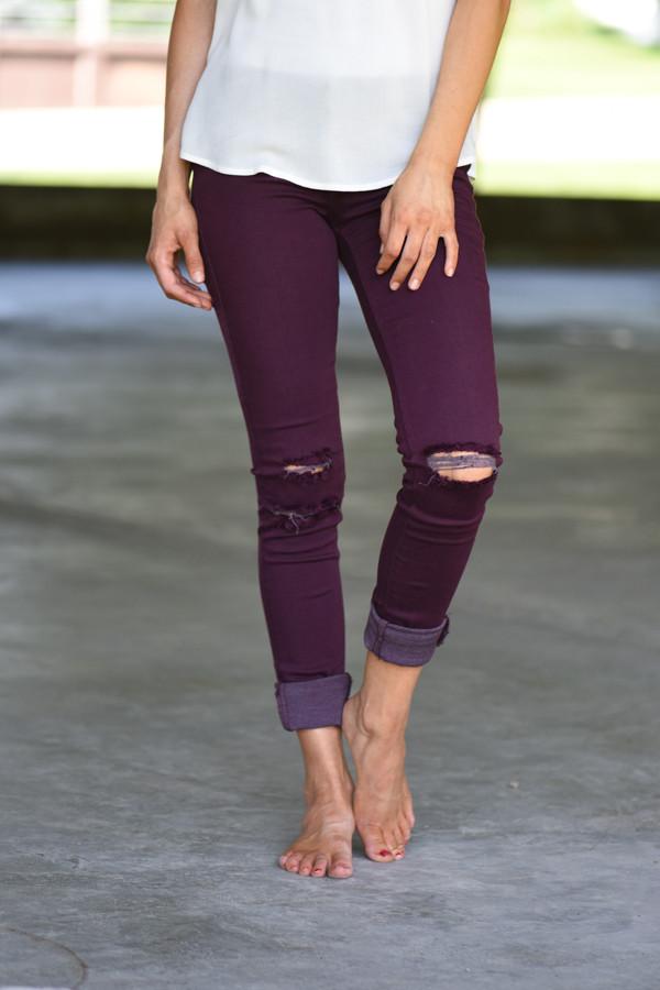 Kan Can Distressed Jeans Burgundy