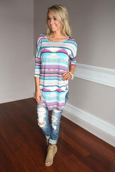Humor Me Tunic Top ~ Blue – The Pulse Boutique