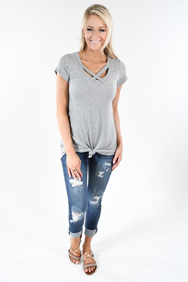 The Promise Criss Cross Top ~ Heather Grey – The Pulse Boutique