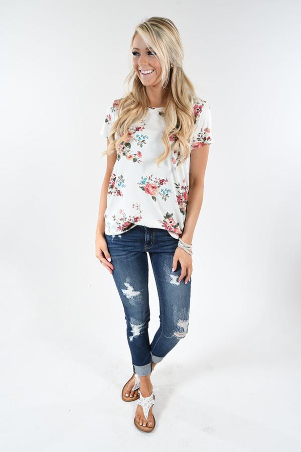 Summertime Floral Top ~ Ivory