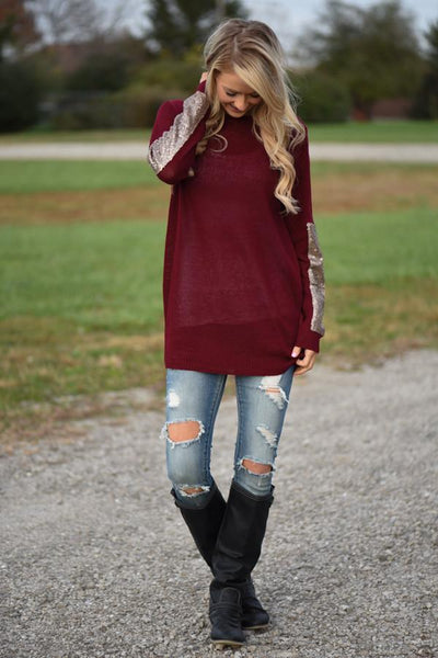 Leave a Little Sparkle Top - Burgundy – The Pulse Boutique