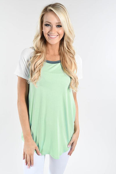 Mint and Grey Collar Top – The Pulse Boutique