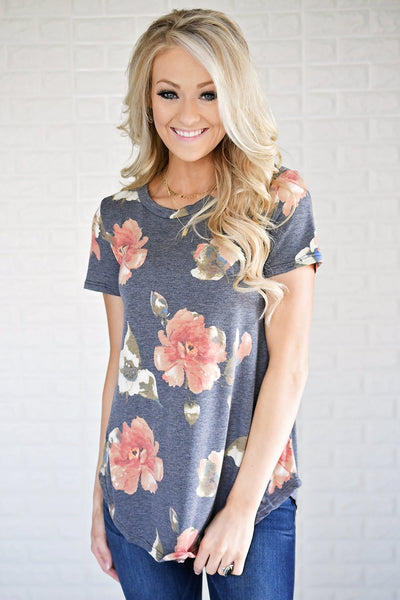 Navy Spiced Floral Top – The Pulse Boutique