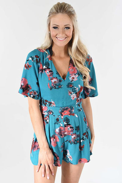 LovPosh Teal Floral Romper – The Pulse Boutique