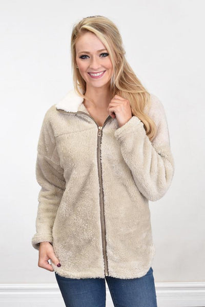 Sherpa Zip Up Jacket ~ Cement – The Pulse Boutique