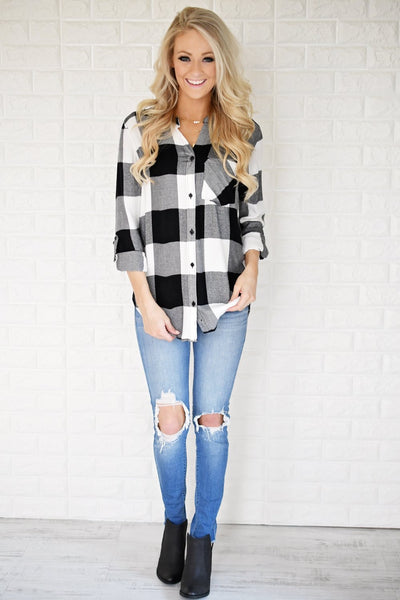 White & Black Plaid Button Up Top – The Pulse Boutique