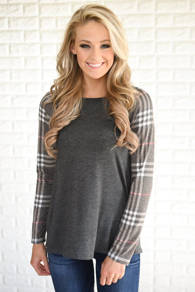 Mocha Plaid Sleeve Raglan Top – The Pulse Boutique