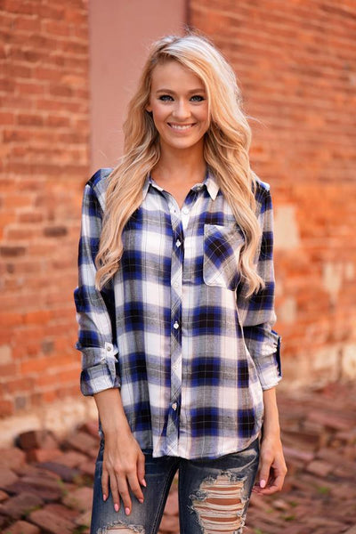 Blue Flannel Top – The Pulse Boutique