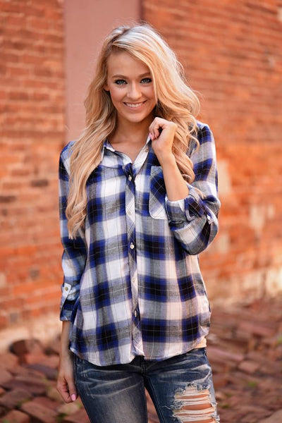 Blue Flannel Top – The Pulse Boutique