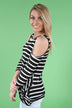 Cold Shoulder Black Striped Top