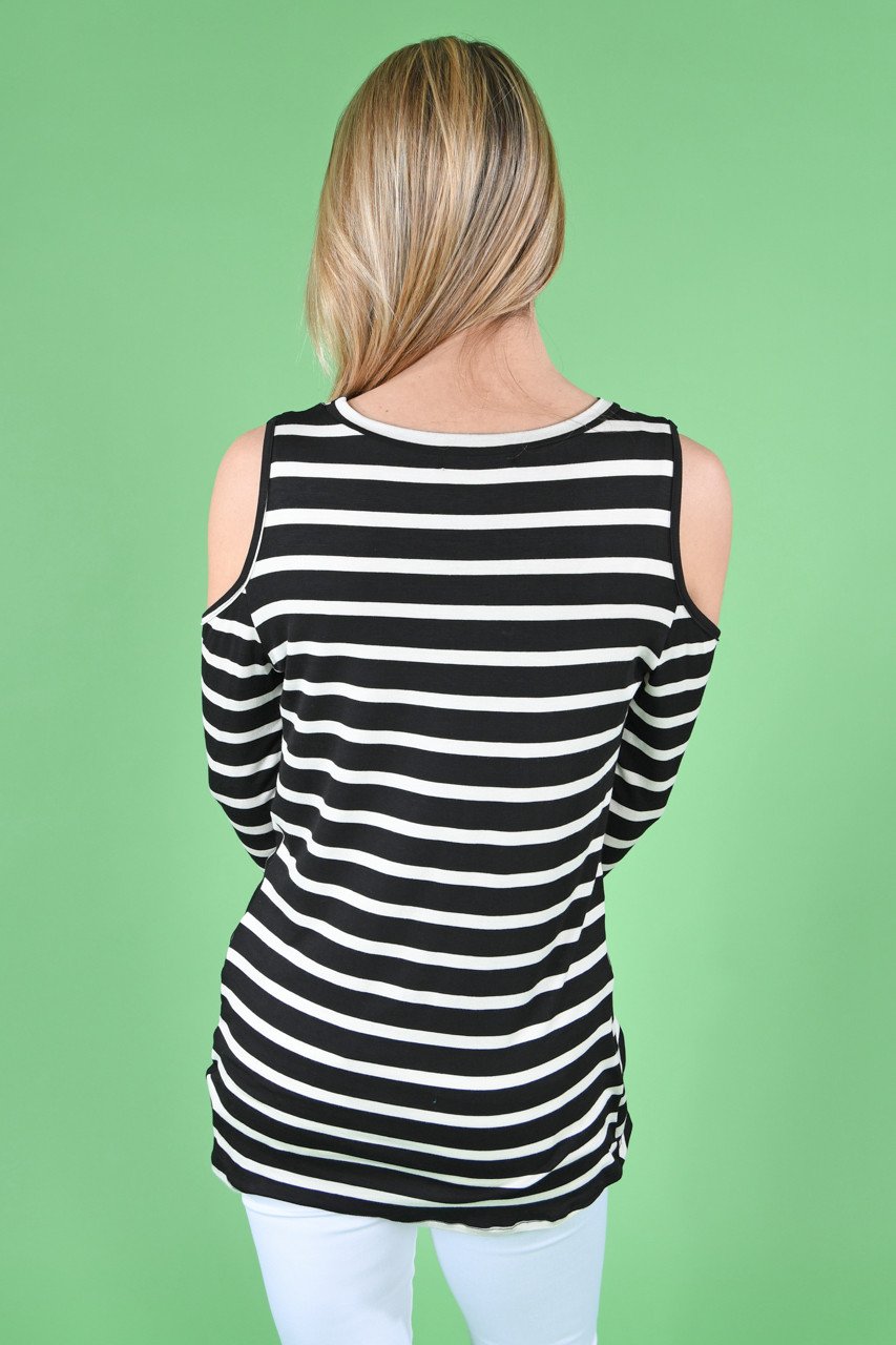 Cold Shoulder Black Striped Top