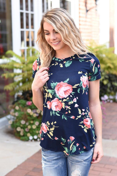 Jump On It Floral Tee ~ Blue – The Pulse Boutique
