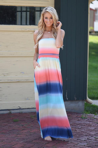 Sunrise in the Tropics Strapless Maxi Dress - Yellow – The Pulse Boutique