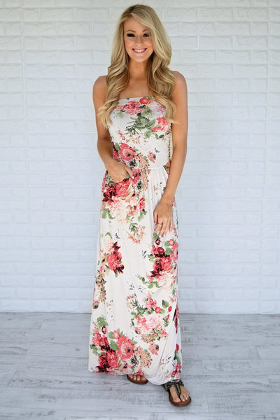 Summer Lovin' Strapless Maxi Dress ~ Ivory – The Pulse Boutique