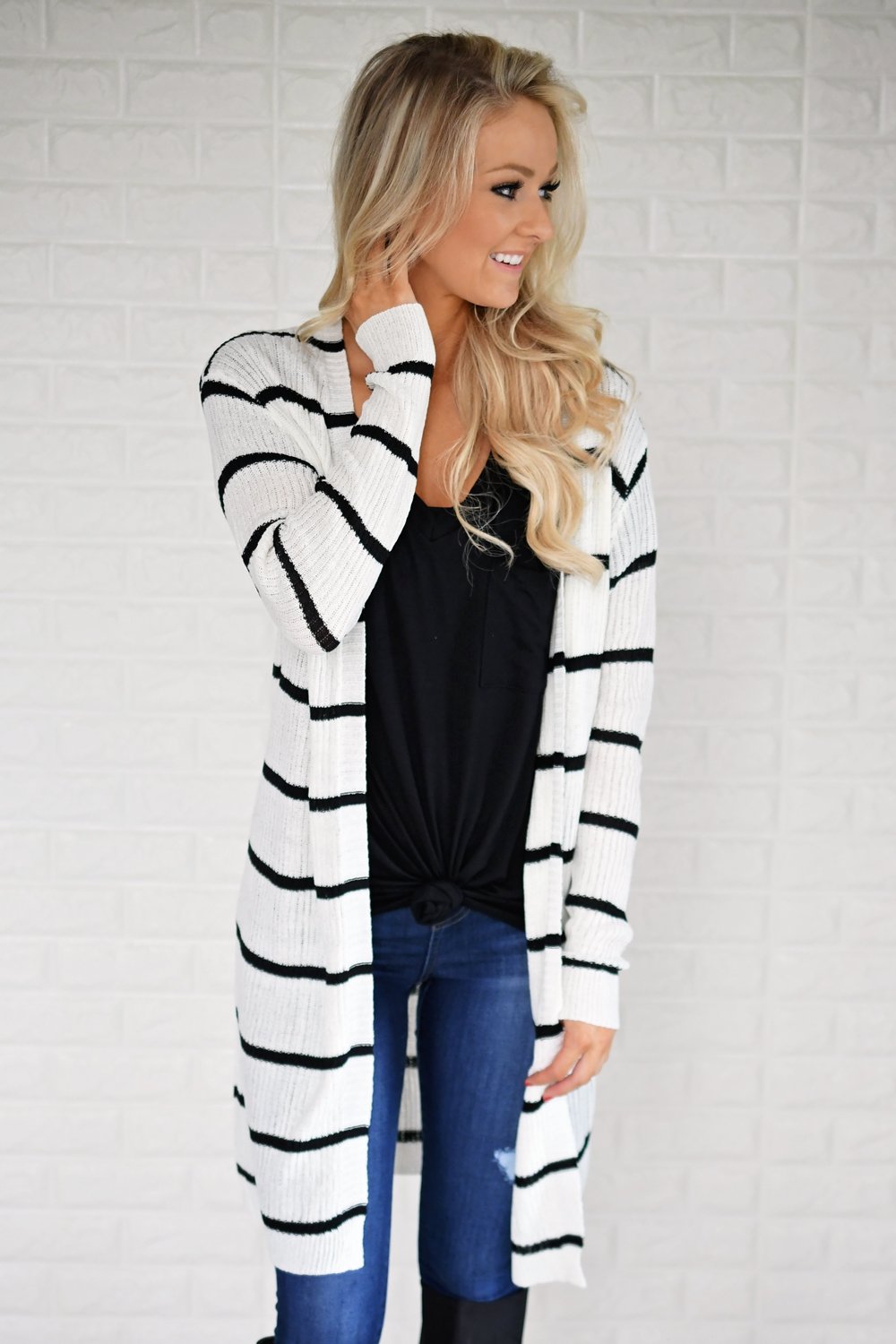 Black and white fashion cardigan sweater