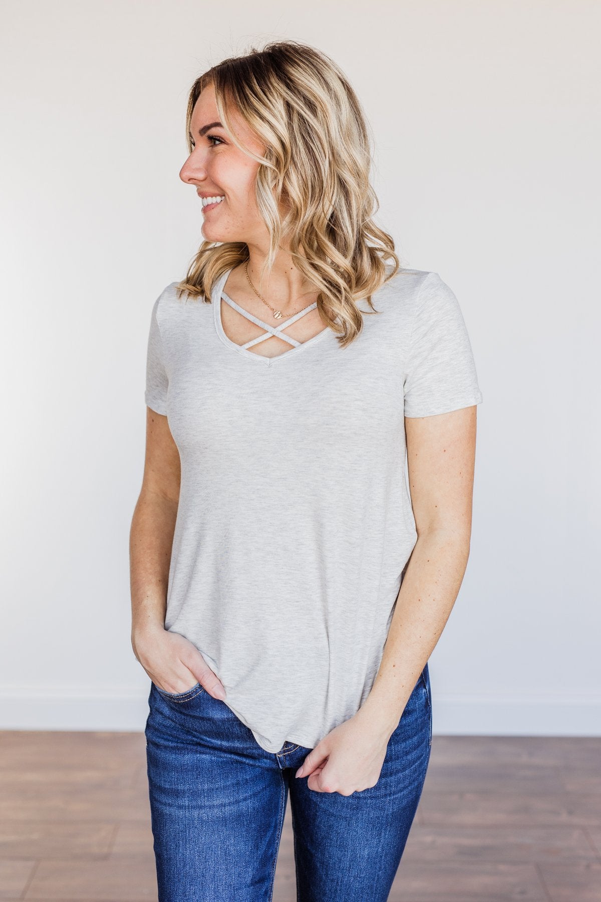 Good Moods Criss-Cross Top- Heather Grey – The Pulse Boutique