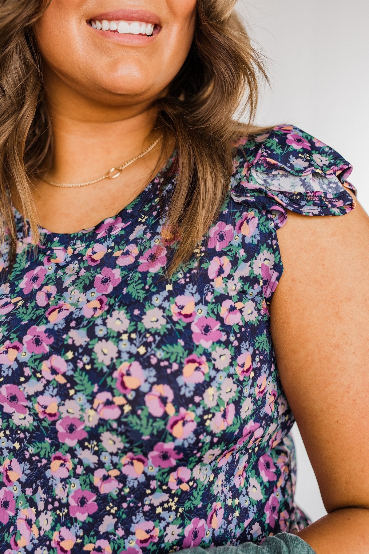 Dance Through The Petals Floral Top- Navy