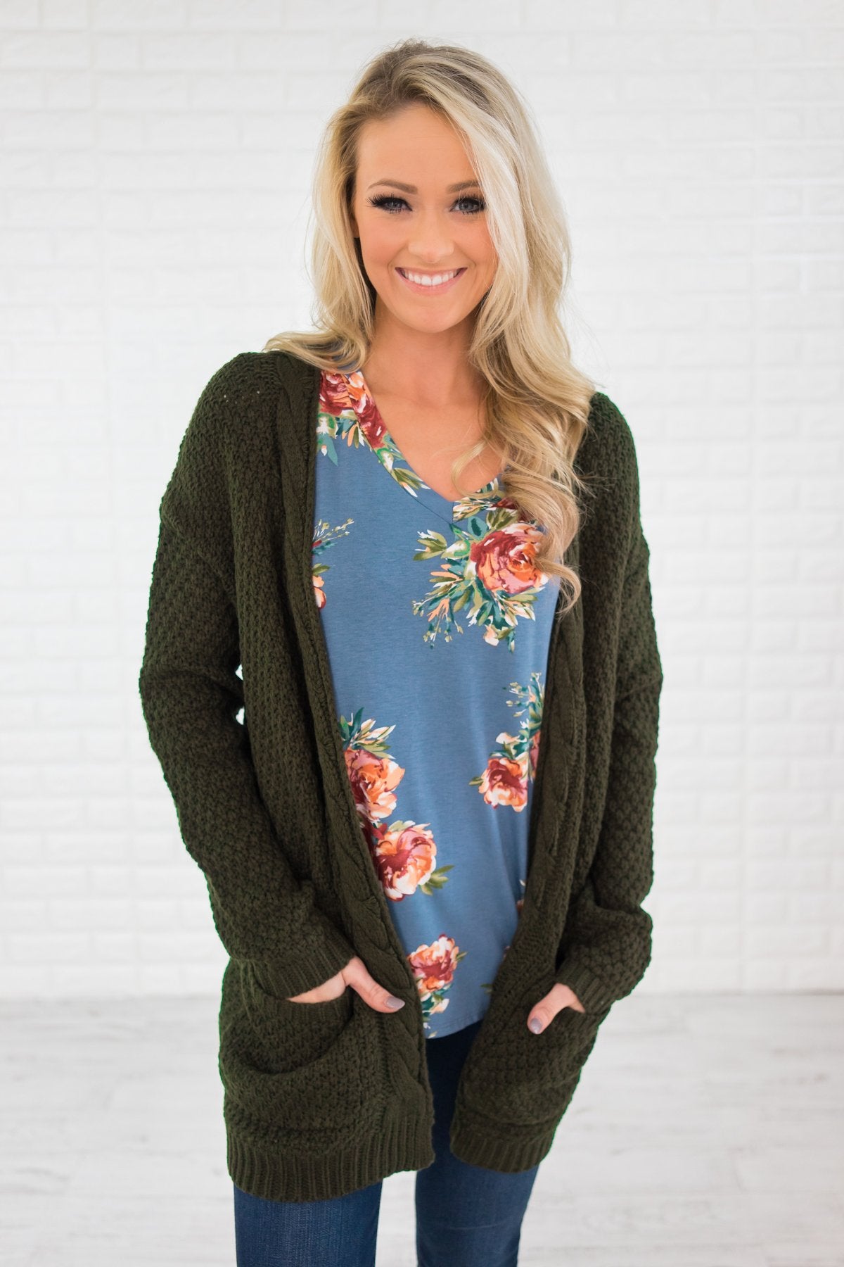 Chunky Olive Knit Cardigan