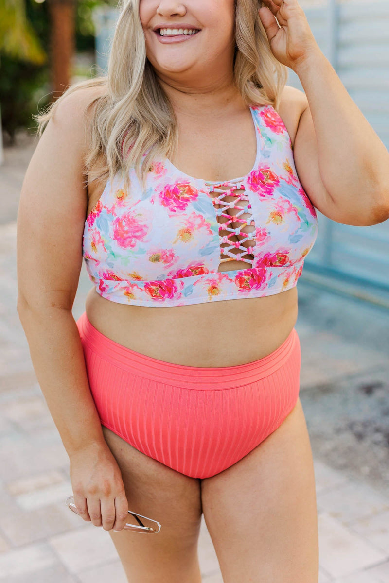 Making Waves High-Rise Swim Bottoms- Peach & Coral – The Pulse Boutique