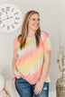 Simpler Times To Come Tie-Dye Top- Coral, Yellow & Blue