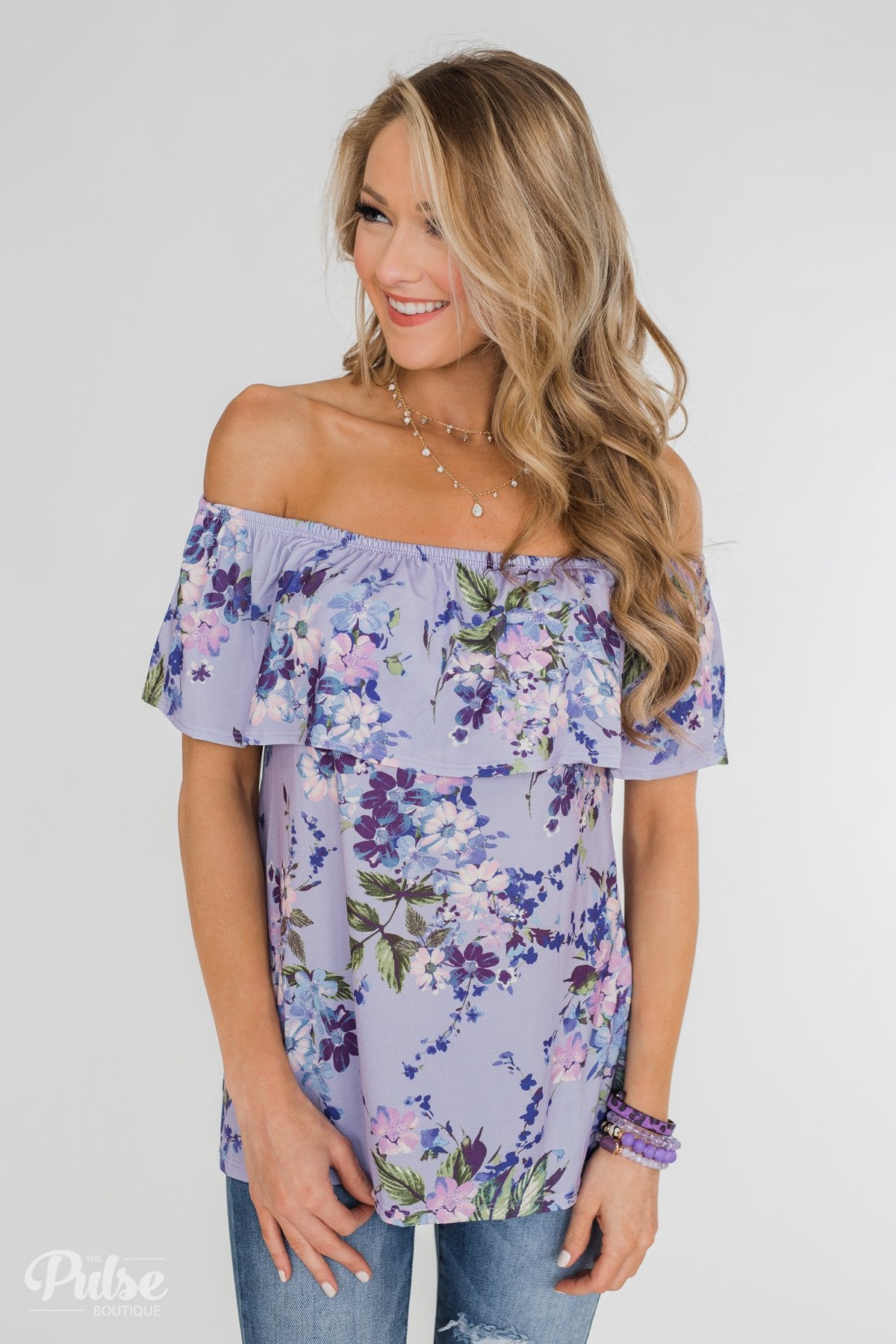 Grow With Me Off the Shoulder Floral Top- Light Violet – The Pulse Boutique