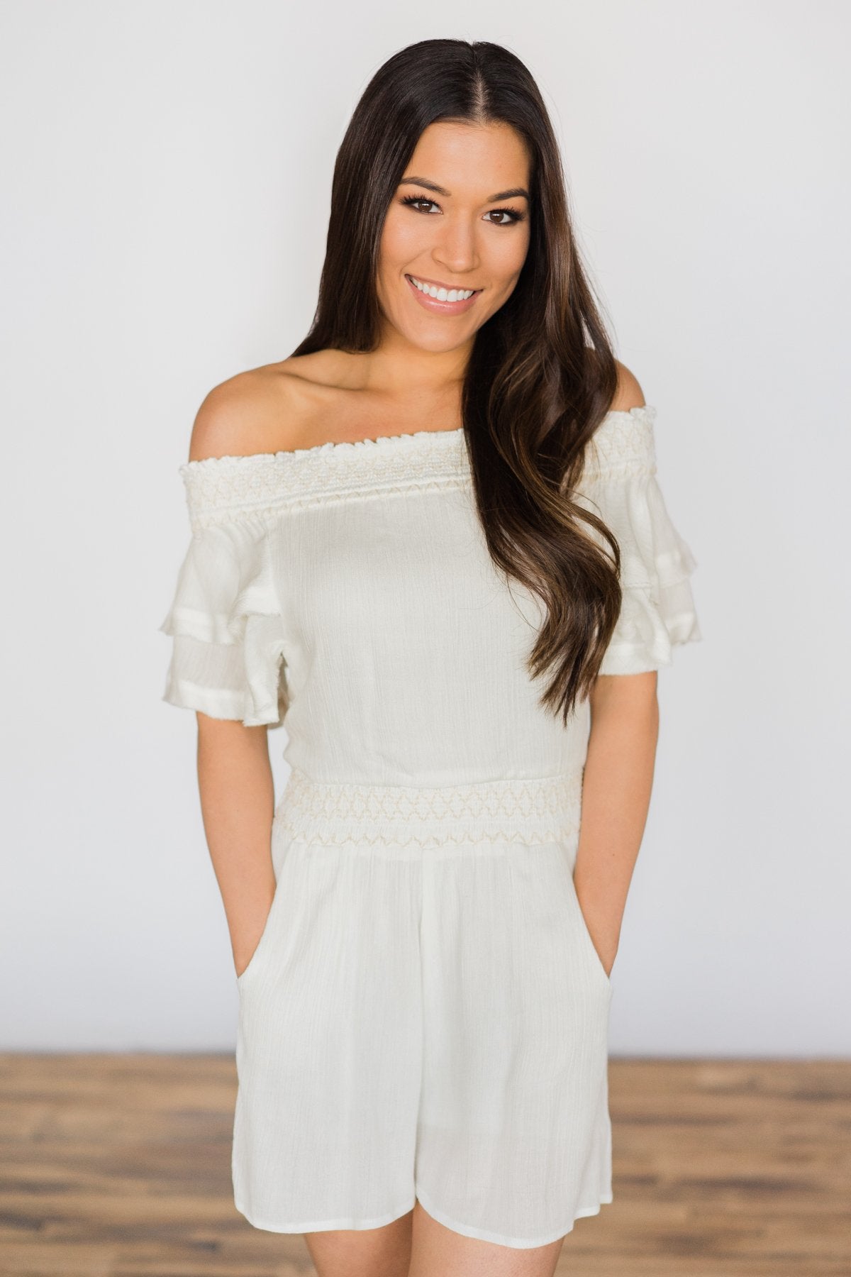 Off the Shoulder Ivory Romper