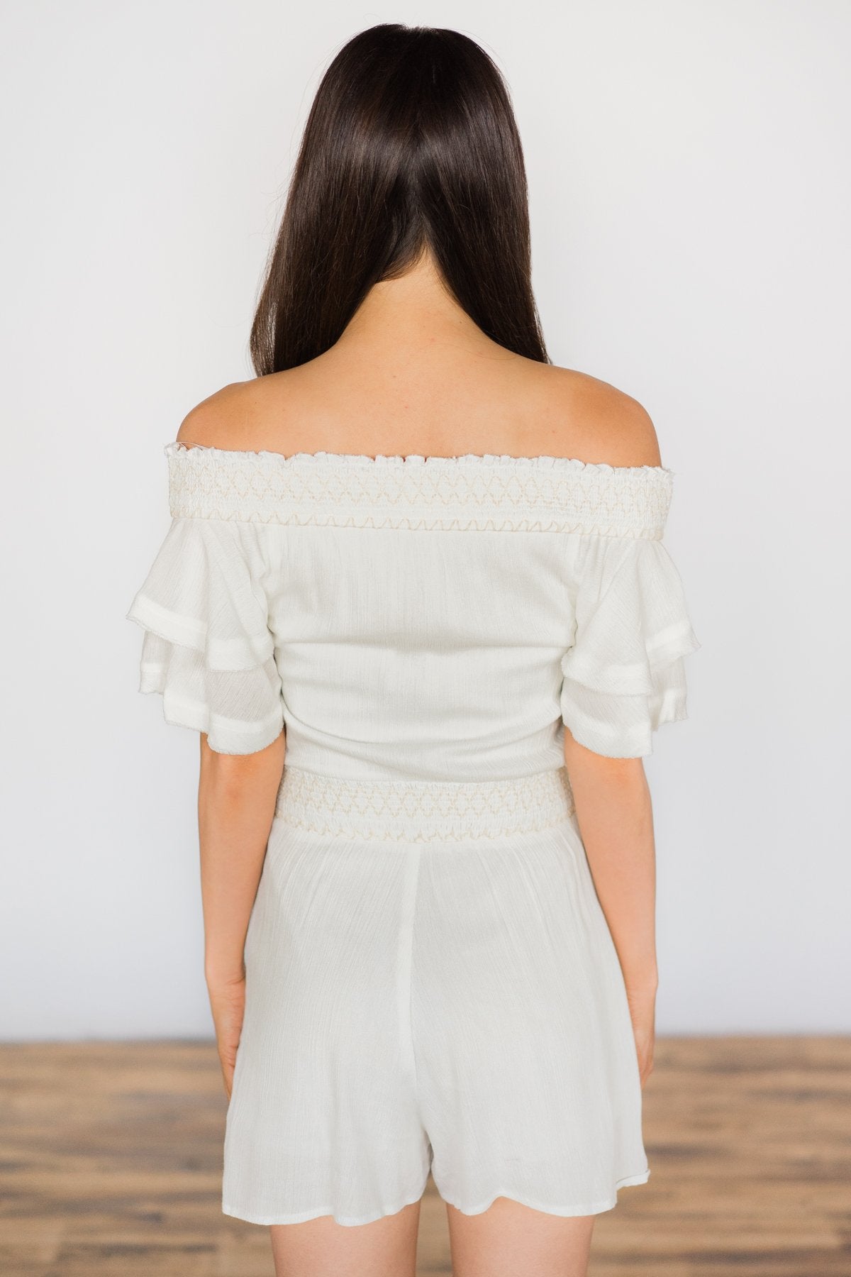 Off the Shoulder Ivory Romper