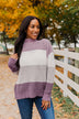 Cozy Looks Color Block Sweater- Purples, Ivory, & Grey