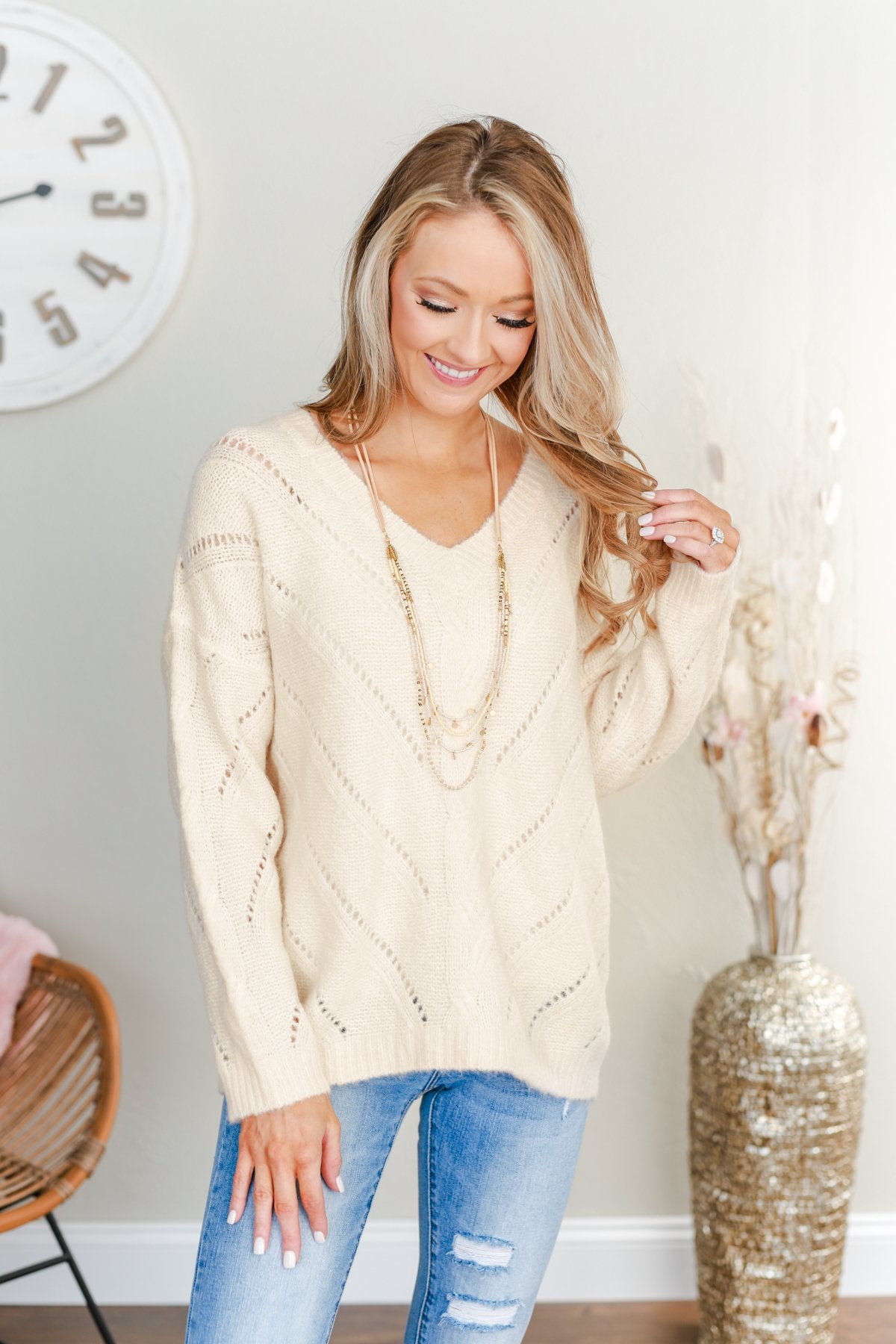 Dance Into The Night Pointelle Sweater- Cream – The Pulse Boutique
