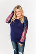 Dazzling Days Long Sleeve Sequin Top- Navy & Pink