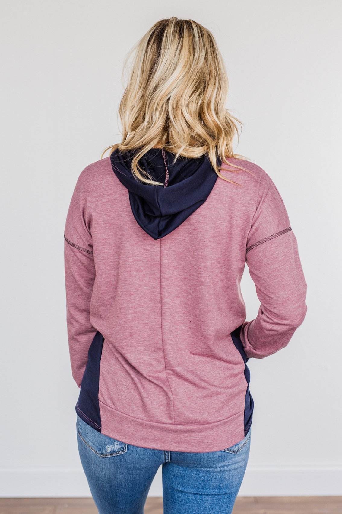 Blocking You Out Hooded Long Sleeve Top- Purple & Navy