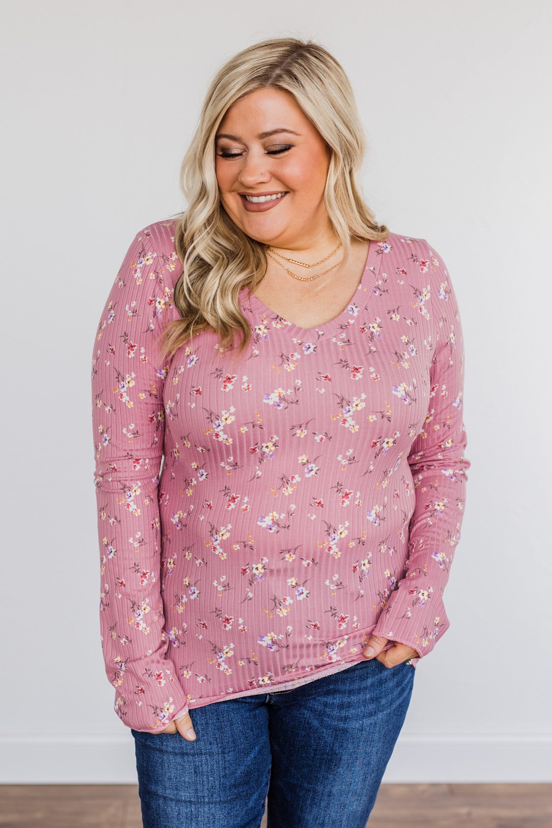 Sweet Aromas Floral Long Sleeve Top- Pink