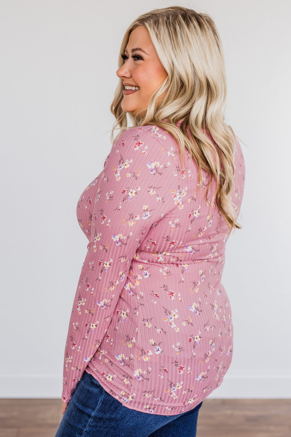 Sweet Aromas Floral Long Sleeve Top- Pink