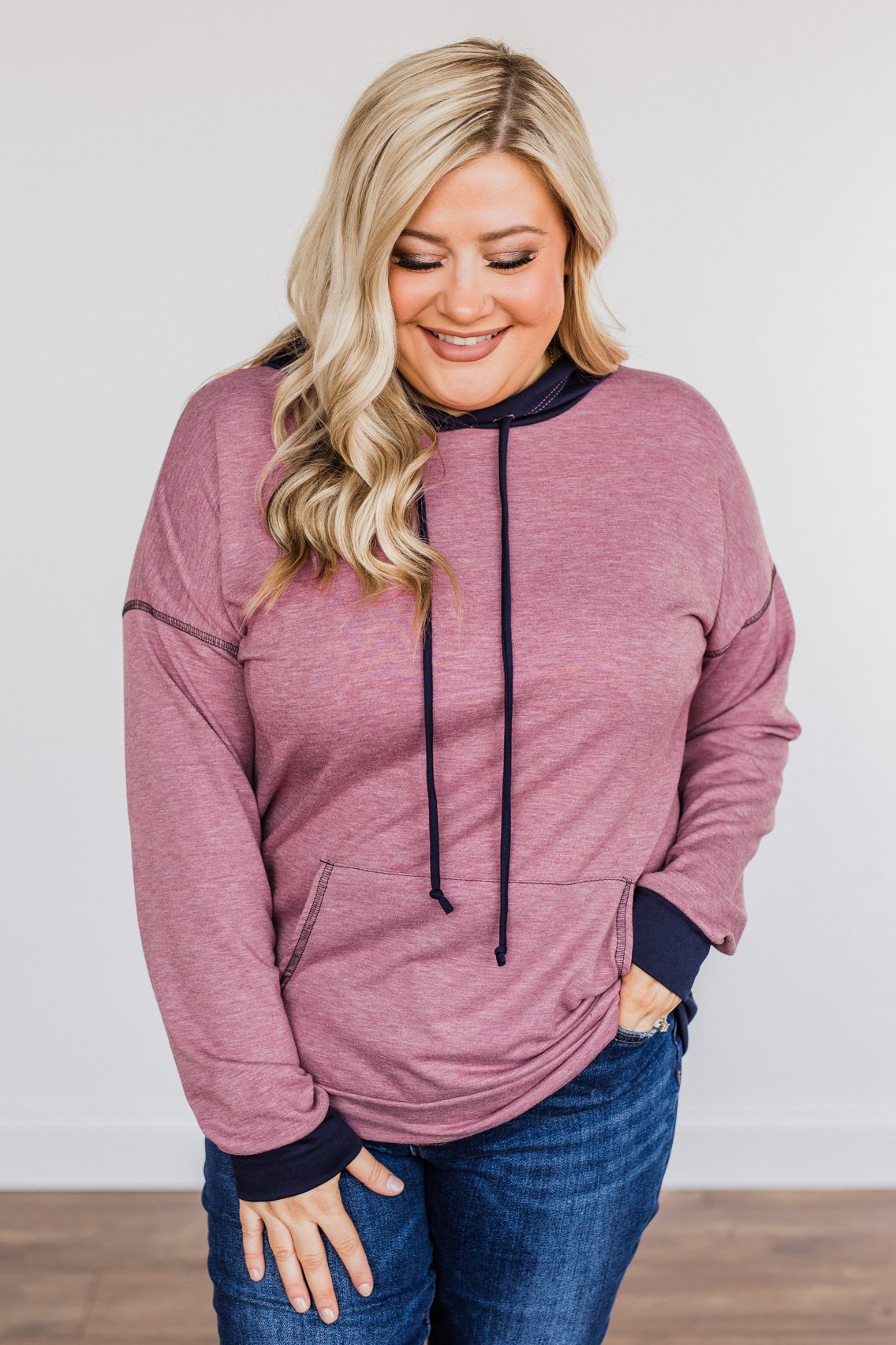 Blocking You Out Hooded Long Sleeve Top- Purple & Navy