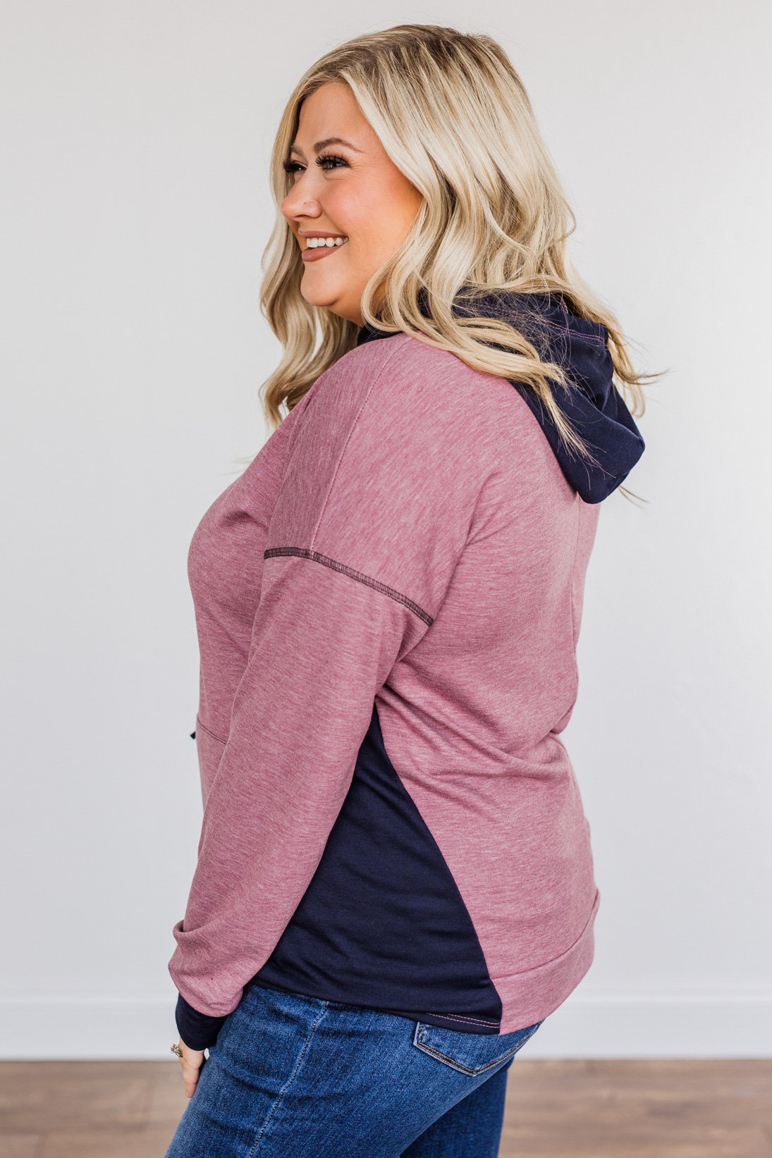 Blocking You Out Hooded Long Sleeve Top- Purple & Navy