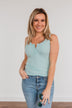 Uplifting Spirits Button Henley Tank Top- Sky Blue