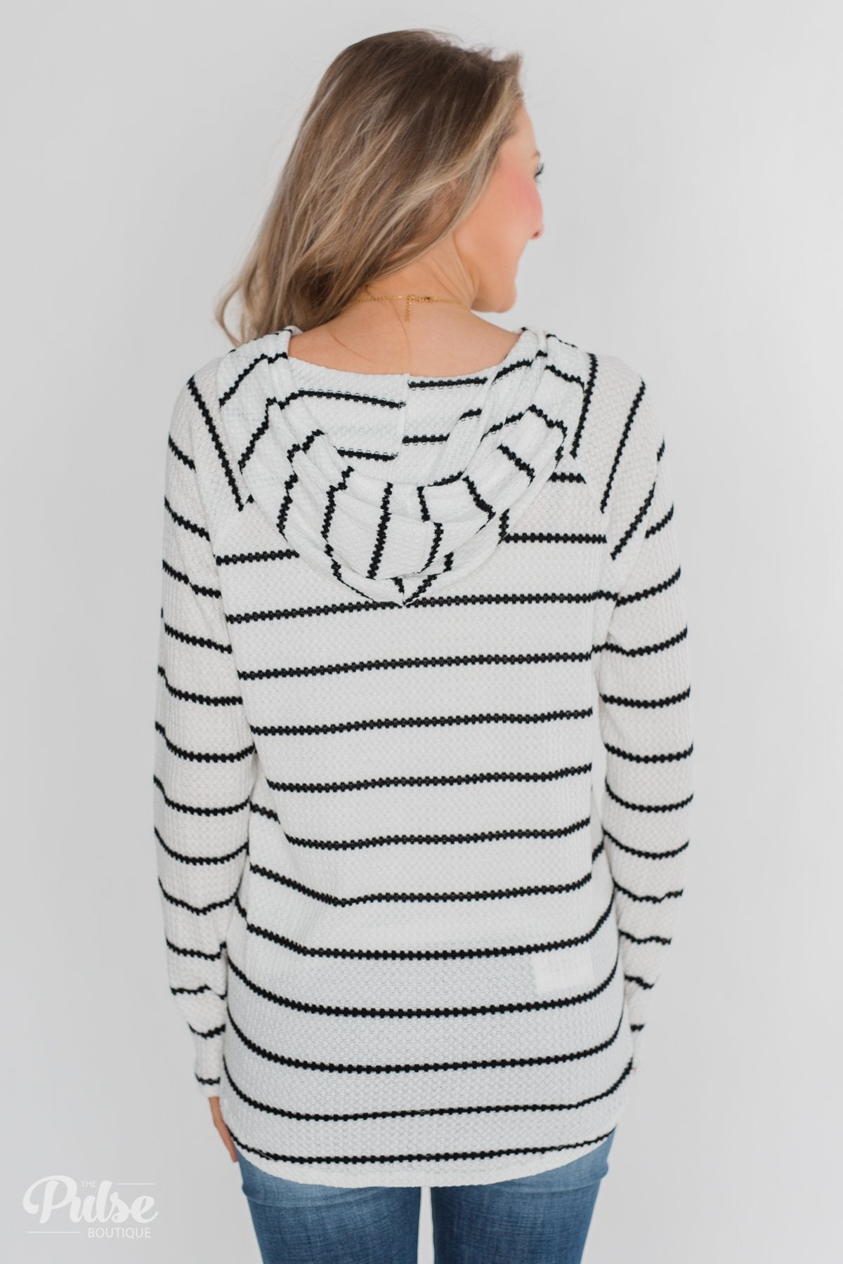 Seeing Stripes Waffle Thermal Hoodie - Black & White – The Pulse Boutique