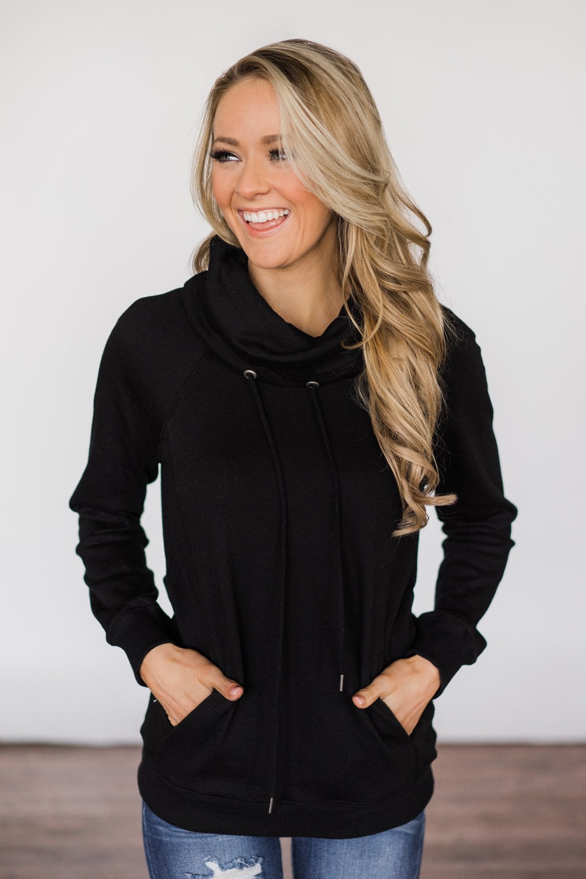 Solid Black Cowl Neck Top