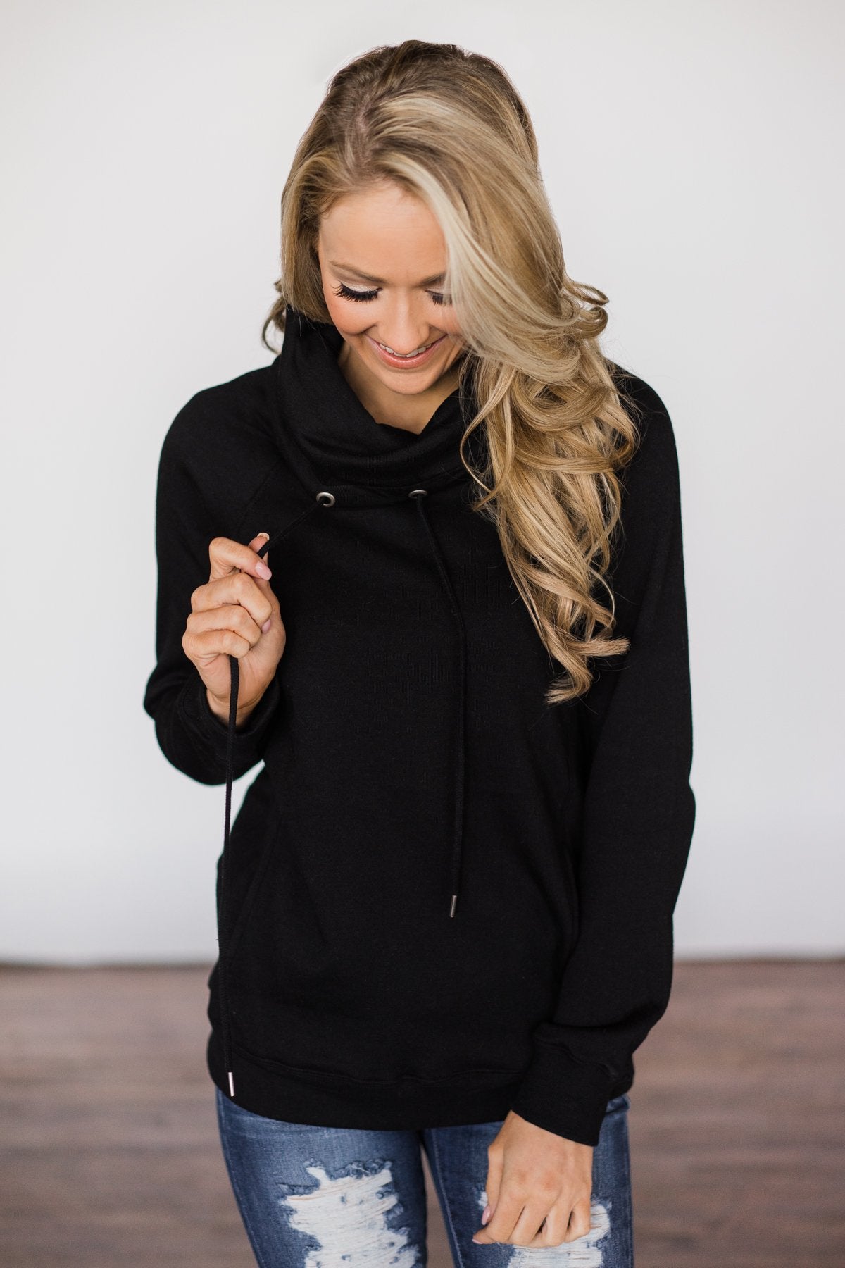 Solid Black Cowl Neck Top