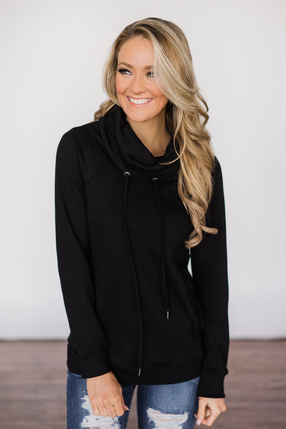 Solid Black Cowl Neck Top