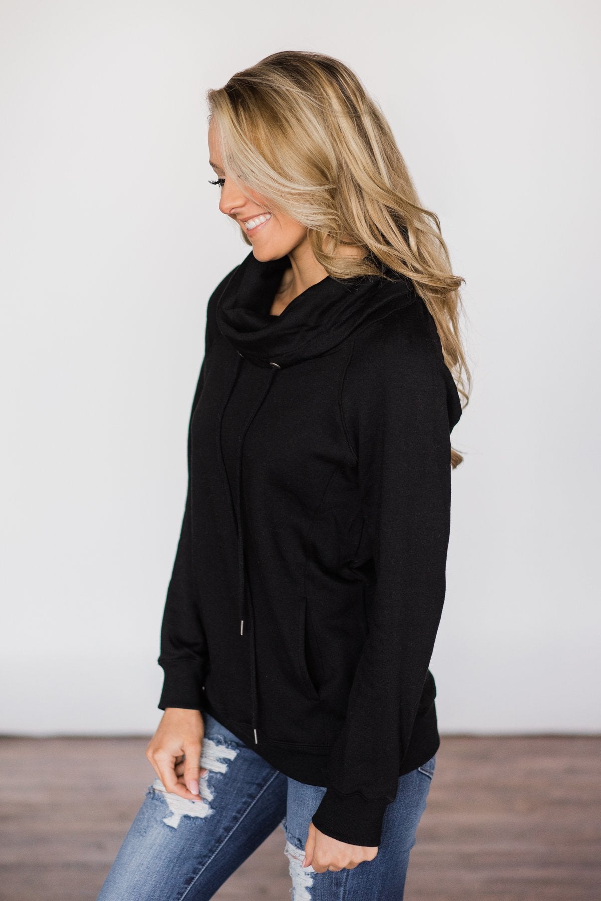 Solid Black Cowl Neck Top