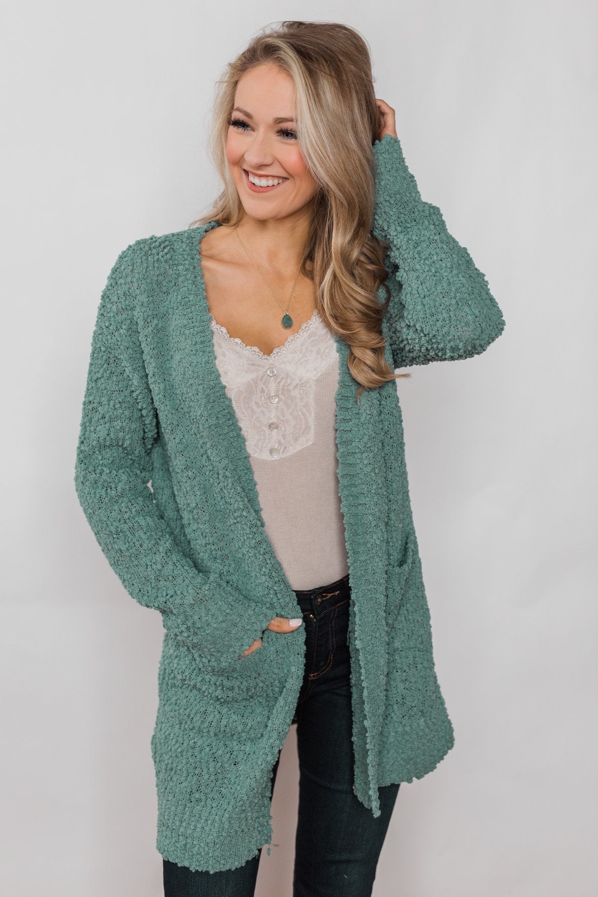 Popcorn Cardigan Teal