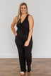 Good Times Are Coming Ribbed Knit Jumpsuit- Black