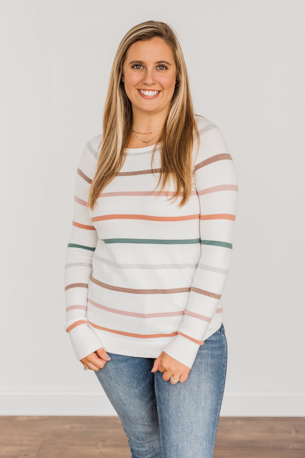 Be Your Beautiful Best Striped Sweater- Ivory & Multi-Color