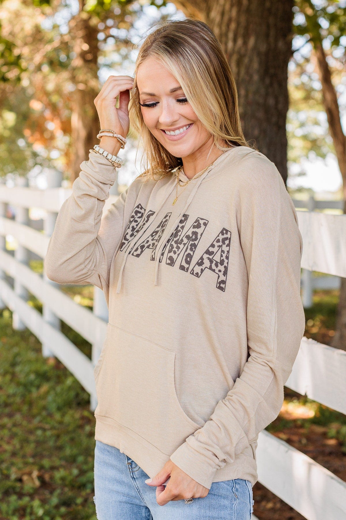 Mama Lightweight Drawstring Hoodie- Beige – The Pulse Boutique