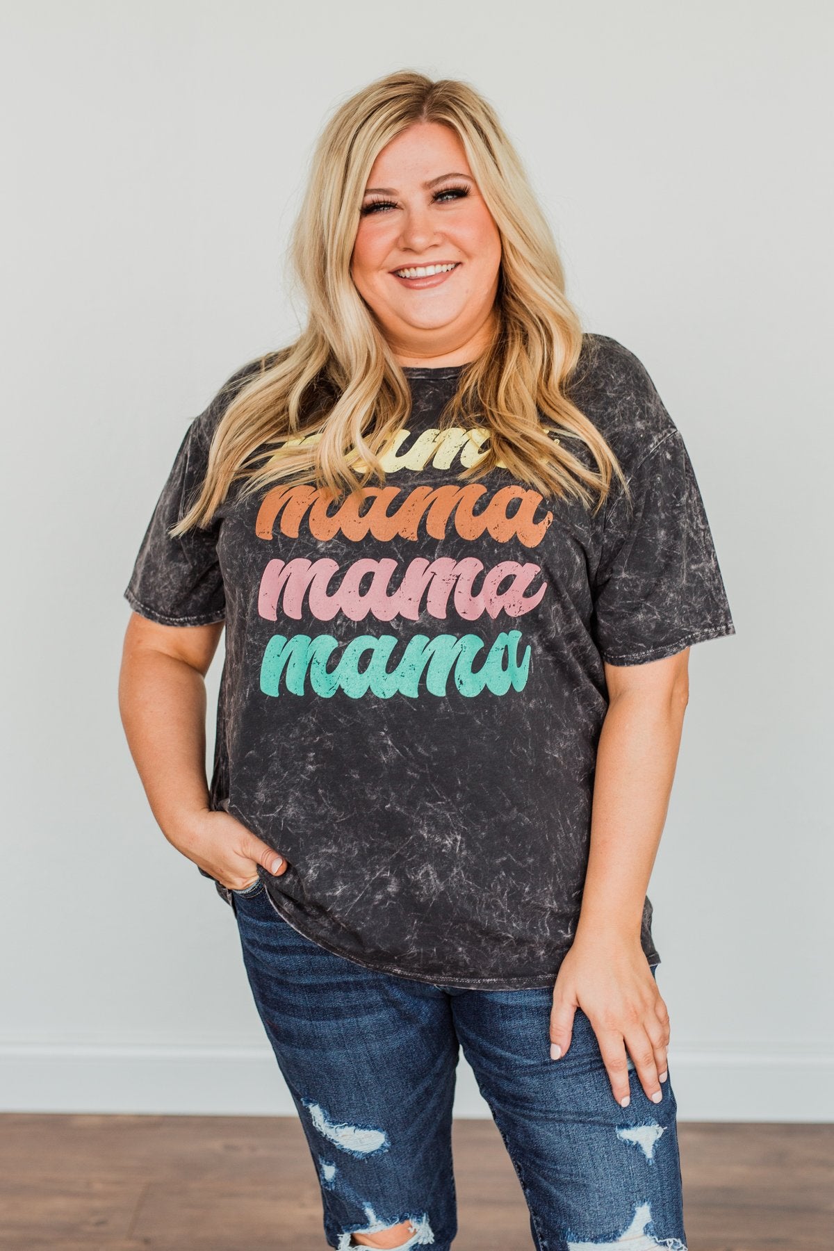 Grateful For You "Mama" Graphic Tee- Washed Charcoal