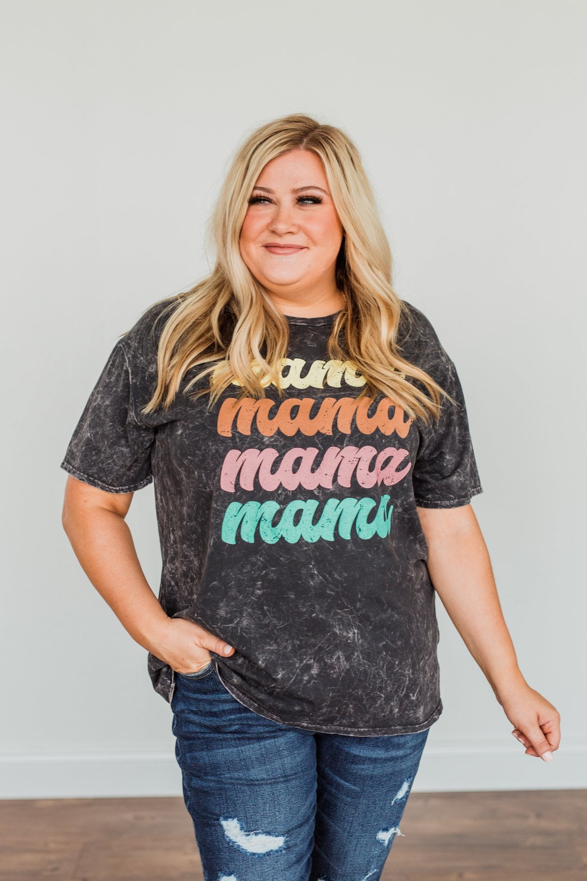 Grateful For You "Mama" Graphic Tee- Washed Charcoal